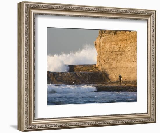 Surfer Sizing Up the Challenge, Santa Cruz Coast, California, USA-Tom Norring-Framed Photographic Print