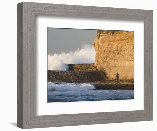 Surfer Sizing Up the Challenge, Santa Cruz Coast, California, USA-Tom Norring-Framed Photographic Print