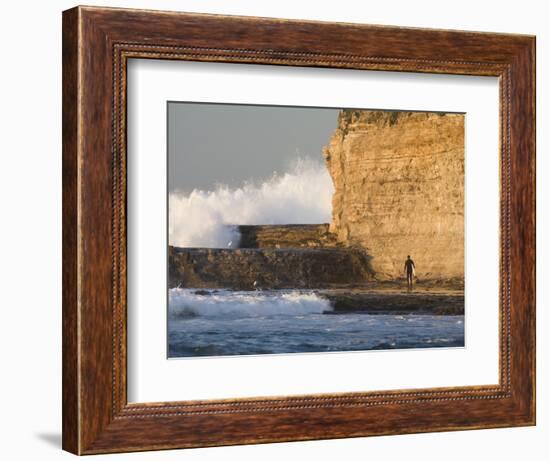 Surfer Sizing Up the Challenge, Santa Cruz Coast, California, USA-Tom Norring-Framed Photographic Print