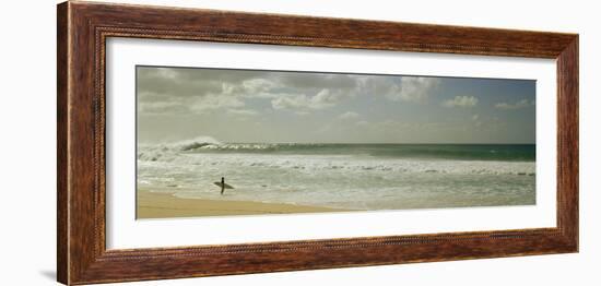 Surfer Standing on the Beach, North Shore, Oahu, Hawaii, USA-null-Framed Photographic Print