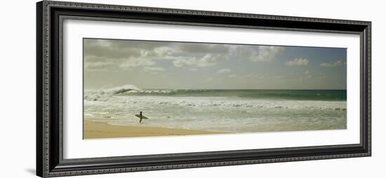 Surfer Standing on the Beach, North Shore, Oahu, Hawaii, USA-null-Framed Photographic Print