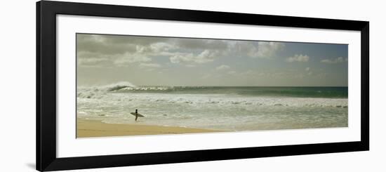 Surfer Standing on the Beach, North Shore, Oahu, Hawaii, USA-null-Framed Photographic Print