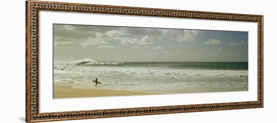 Surfer Standing on the Beach, North Shore, Oahu, Hawaii, USA-null-Framed Photographic Print