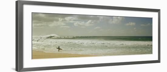 Surfer Standing on the Beach, North Shore, Oahu, Hawaii, USA-null-Framed Photographic Print