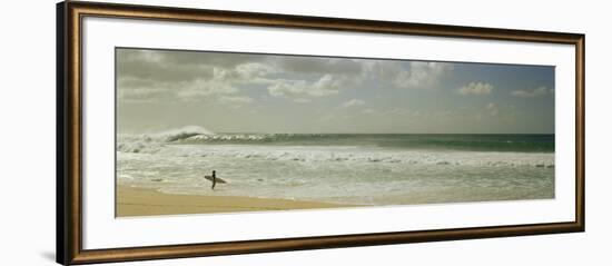 Surfer Standing on the Beach, North Shore, Oahu, Hawaii, USA-null-Framed Photographic Print