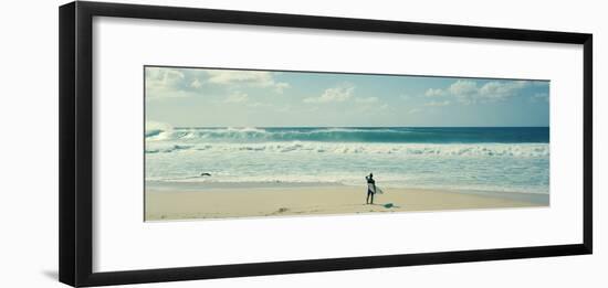 Surfer Standing on the Beach, North Shore, Oahu, Hawaii, USA-null-Framed Photographic Print