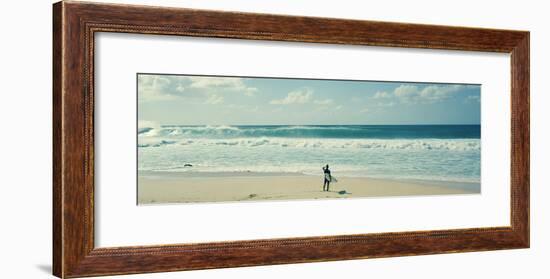 Surfer Standing on the Beach, North Shore, Oahu, Hawaii, USA-null-Framed Photographic Print