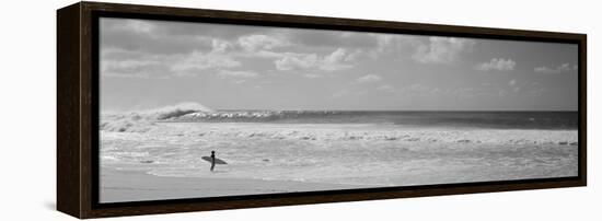 Surfer Standing on the Beach, North Shore, Oahu, Hawaii, USA-null-Framed Stretched Canvas