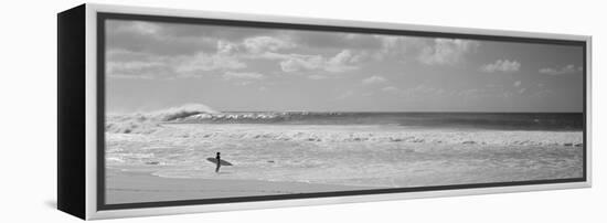 Surfer Standing on the Beach, North Shore, Oahu, Hawaii, USA-null-Framed Stretched Canvas