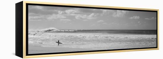 Surfer Standing on the Beach, North Shore, Oahu, Hawaii, USA-null-Framed Stretched Canvas