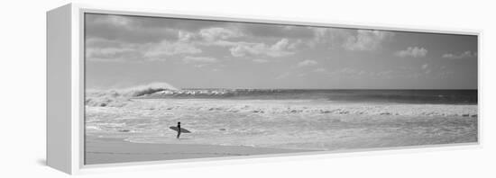 Surfer Standing on the Beach, North Shore, Oahu, Hawaii, USA-null-Framed Stretched Canvas