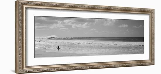 Surfer Standing on the Beach, North Shore, Oahu, Hawaii, USA-null-Framed Premium Photographic Print