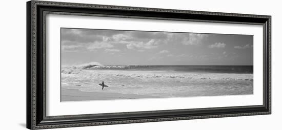 Surfer Standing on the Beach, North Shore, Oahu, Hawaii, USA-null-Framed Premium Photographic Print