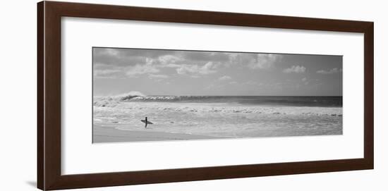 Surfer Standing on the Beach, North Shore, Oahu, Hawaii, USA-null-Framed Photographic Print