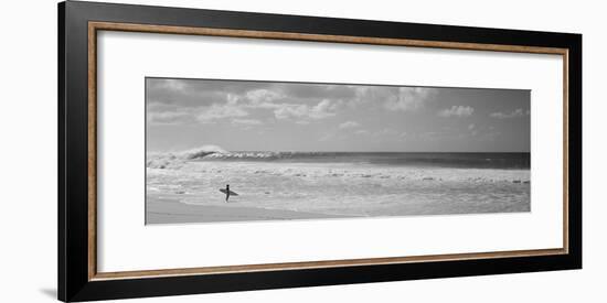 Surfer Standing on the Beach, North Shore, Oahu, Hawaii, USA-null-Framed Photographic Print