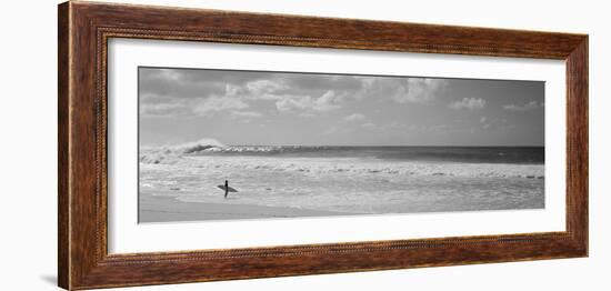 Surfer Standing on the Beach, North Shore, Oahu, Hawaii, USA-null-Framed Photographic Print