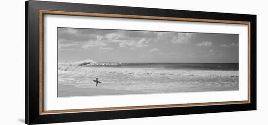 Surfer Standing on the Beach, North Shore, Oahu, Hawaii, USA-null-Framed Photographic Print