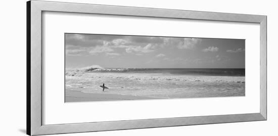 Surfer Standing on the Beach, North Shore, Oahu, Hawaii, USA-null-Framed Photographic Print