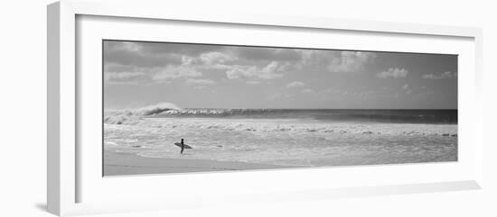 Surfer Standing on the Beach, North Shore, Oahu, Hawaii, USA-null-Framed Photographic Print