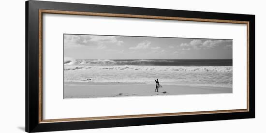 Surfer Standing on the Beach, North Shore, Oahu, Hawaii, USA-null-Framed Photographic Print