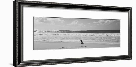 Surfer Standing on the Beach, North Shore, Oahu, Hawaii, USA-null-Framed Photographic Print