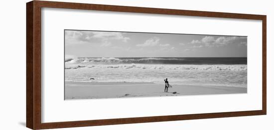 Surfer Standing on the Beach, North Shore, Oahu, Hawaii, USA-null-Framed Photographic Print