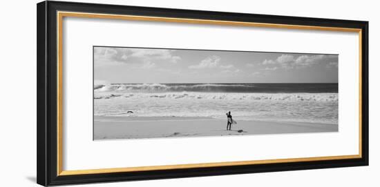 Surfer Standing on the Beach, North Shore, Oahu, Hawaii, USA-null-Framed Photographic Print