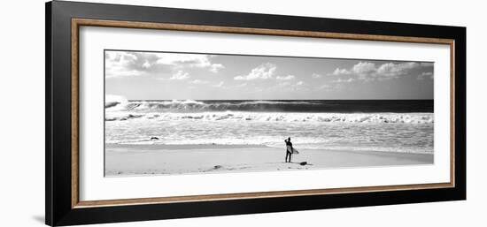 Surfer Standing on the Beach, North Shore, Oahu, Hawaii, USA-null-Framed Photographic Print