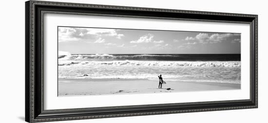 Surfer Standing on the Beach, North Shore, Oahu, Hawaii, USA-null-Framed Photographic Print