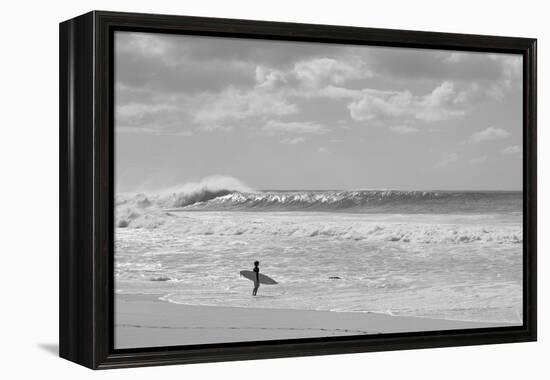 Surfer standing on the beach, North Shore, Oahu, Hawaii, USA-null-Framed Premier Image Canvas