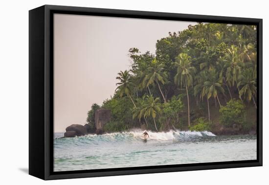 Surfer Surfing at Sunset at Mirissa Beach, South Coast, Sri Lanka, Southern Province, Asia-Matthew Williams-Ellis-Framed Premier Image Canvas