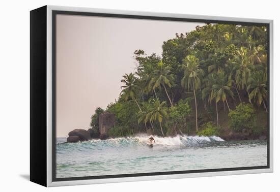 Surfer Surfing at Sunset at Mirissa Beach, South Coast, Sri Lanka, Southern Province, Asia-Matthew Williams-Ellis-Framed Premier Image Canvas