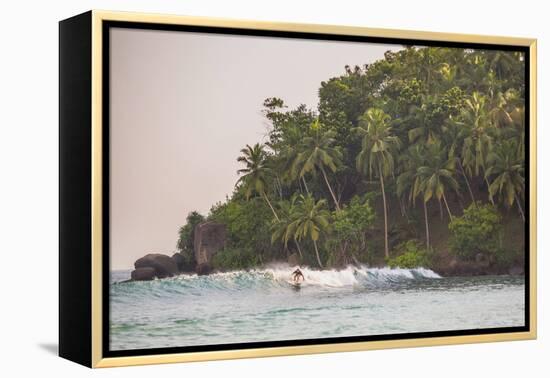 Surfer Surfing at Sunset at Mirissa Beach, South Coast, Sri Lanka, Southern Province, Asia-Matthew Williams-Ellis-Framed Premier Image Canvas