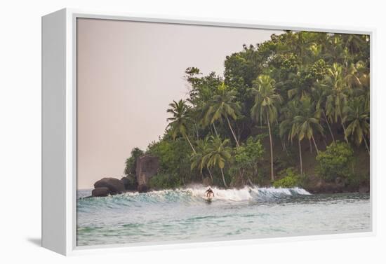 Surfer Surfing at Sunset at Mirissa Beach, South Coast, Sri Lanka, Southern Province, Asia-Matthew Williams-Ellis-Framed Premier Image Canvas