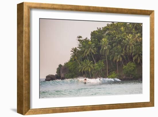 Surfer Surfing at Sunset at Mirissa Beach, South Coast, Sri Lanka, Southern Province, Asia-Matthew Williams-Ellis-Framed Photographic Print