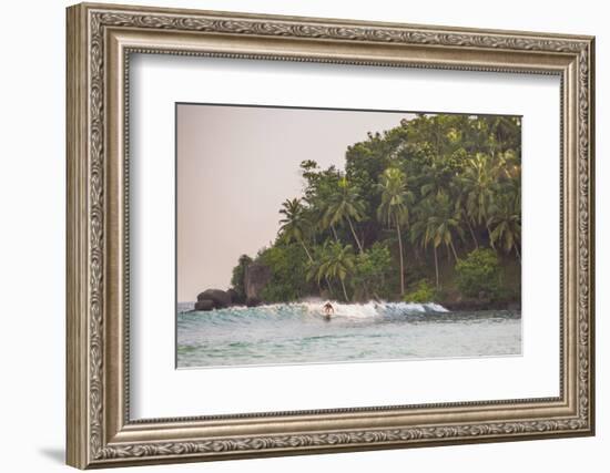 Surfer Surfing at Sunset at Mirissa Beach, South Coast, Sri Lanka, Southern Province, Asia-Matthew Williams-Ellis-Framed Photographic Print