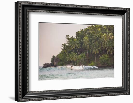 Surfer Surfing at Sunset at Mirissa Beach, South Coast, Sri Lanka, Southern Province, Asia-Matthew Williams-Ellis-Framed Photographic Print