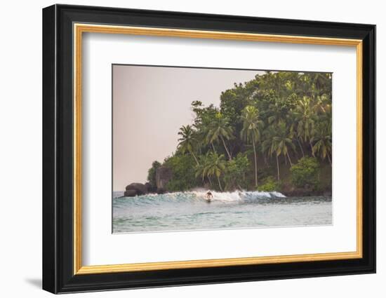 Surfer Surfing at Sunset at Mirissa Beach, South Coast, Sri Lanka, Southern Province, Asia-Matthew Williams-Ellis-Framed Photographic Print