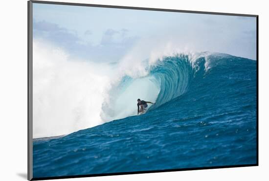 Surfer Surfing Wave in Pacific Ocean, Moorea, Tahiti, French Polynesia-null-Mounted Photographic Print