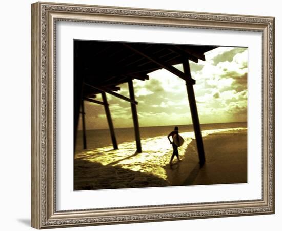 Surfer Walking along Tide-Jan Lakey-Framed Photographic Print