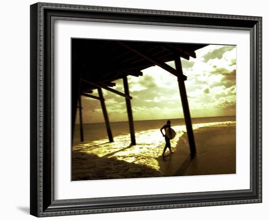 Surfer Walking along Tide-Jan Lakey-Framed Photographic Print