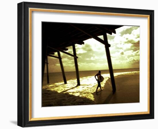 Surfer Walking along Tide-Jan Lakey-Framed Photographic Print