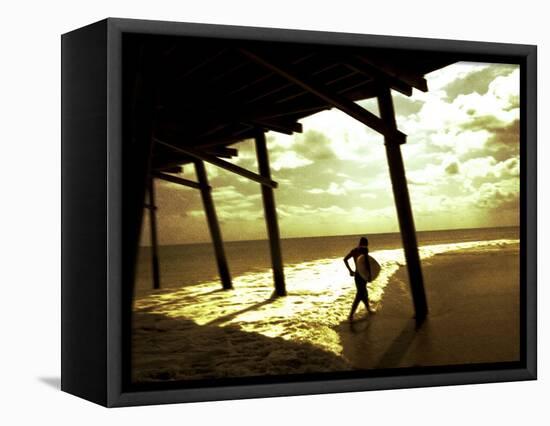 Surfer Walking along Tide-Jan Lakey-Framed Premier Image Canvas