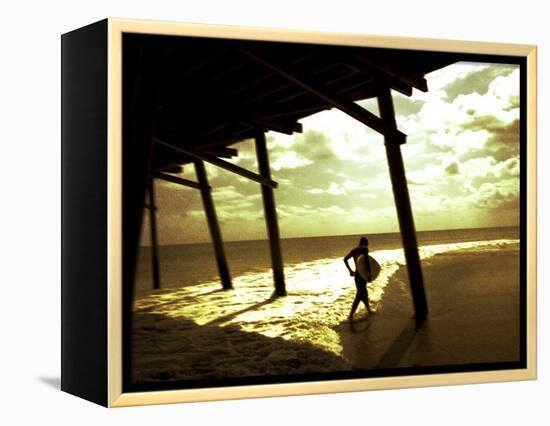 Surfer Walking along Tide-Jan Lakey-Framed Premier Image Canvas