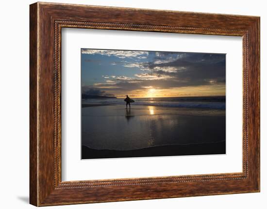 Surfer Walking on the Beach at Sunset, Hawaii, USA-null-Framed Photographic Print