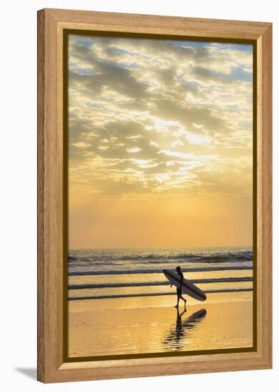 Surfer with Long Board at Sunset on Popular Playa Guiones Surf Beach-Rob Francis-Framed Premier Image Canvas