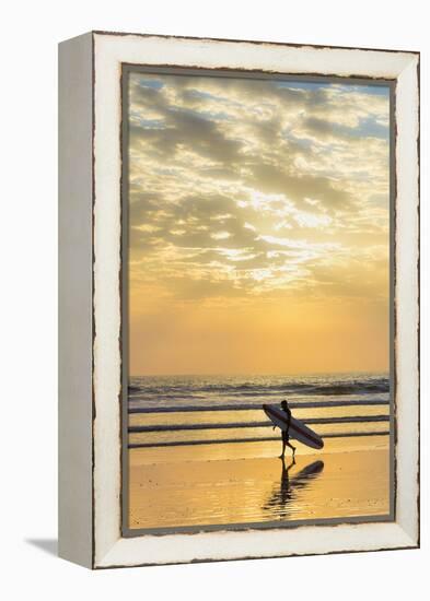 Surfer with Long Board at Sunset on Popular Playa Guiones Surf Beach-Rob Francis-Framed Premier Image Canvas