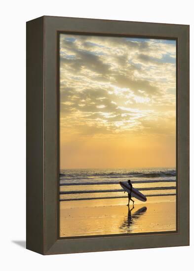 Surfer with Long Board at Sunset on Popular Playa Guiones Surf Beach-Rob Francis-Framed Premier Image Canvas