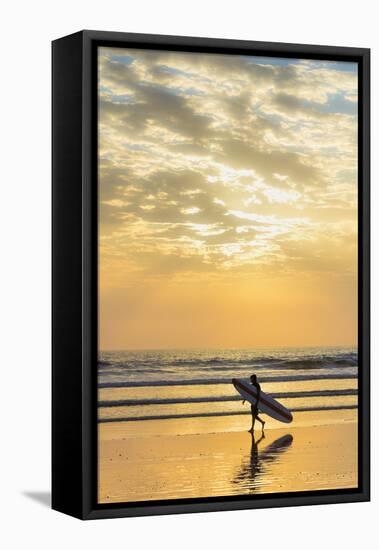 Surfer with Long Board at Sunset on Popular Playa Guiones Surf Beach-Rob Francis-Framed Premier Image Canvas