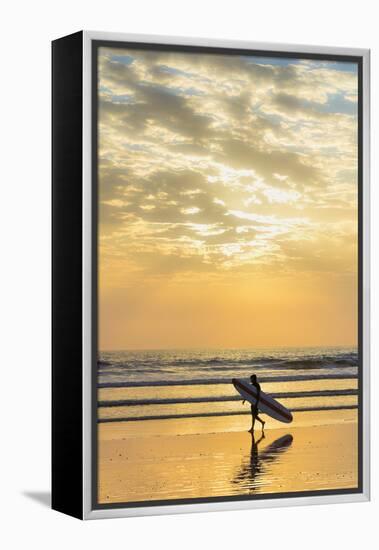 Surfer with Long Board at Sunset on Popular Playa Guiones Surf Beach-Rob Francis-Framed Premier Image Canvas